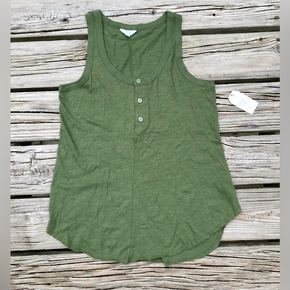 NEW Ladies M TIME & TRU Army Green Button Henley Tunic Tank Top Shirt - Picture 4 of 9